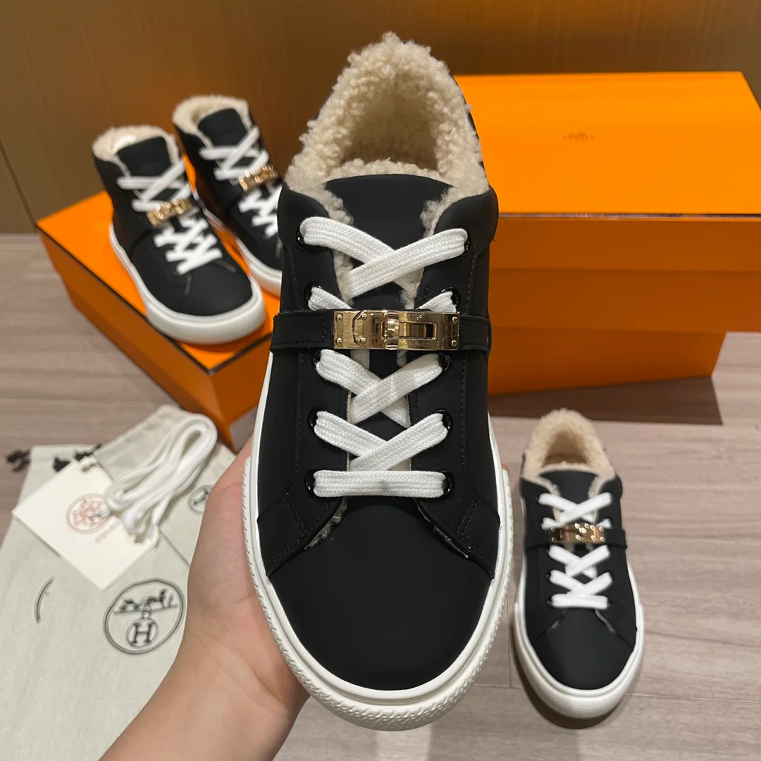 Высокие шерстяные кроссовки Hermes Kelly, низкие кроссовки унисекс, черные