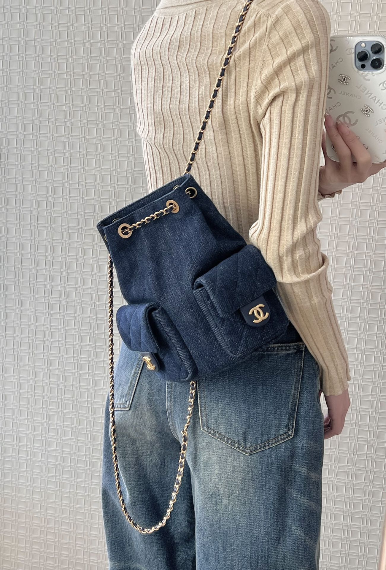 Рюкзак Chanel 25c на завязках — темно-джинсовый