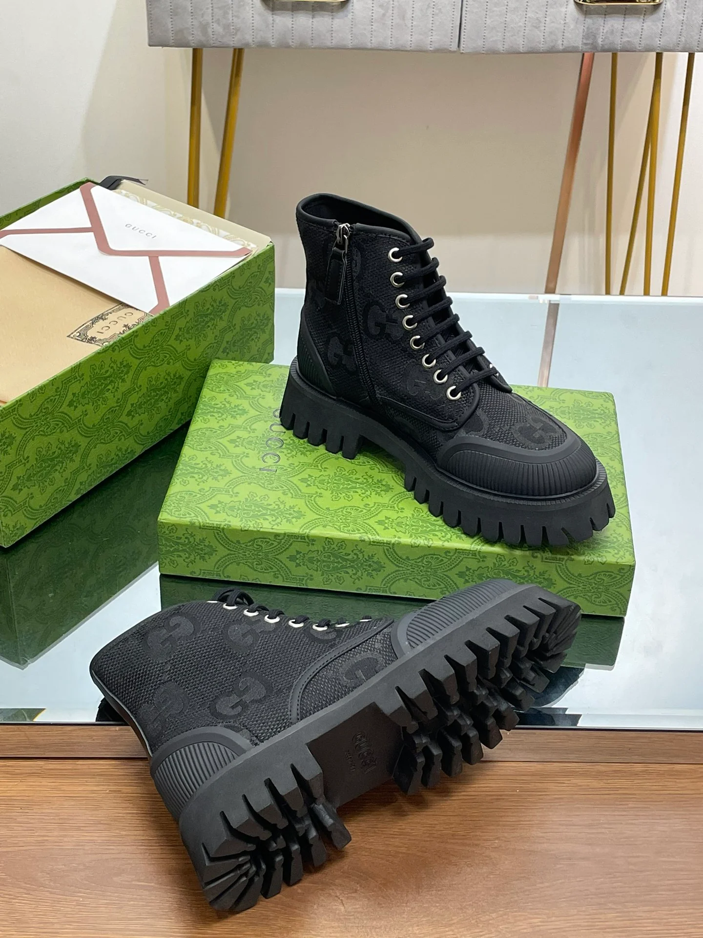 Высокие кроссовки на платформе Gucci - унисекс - черные