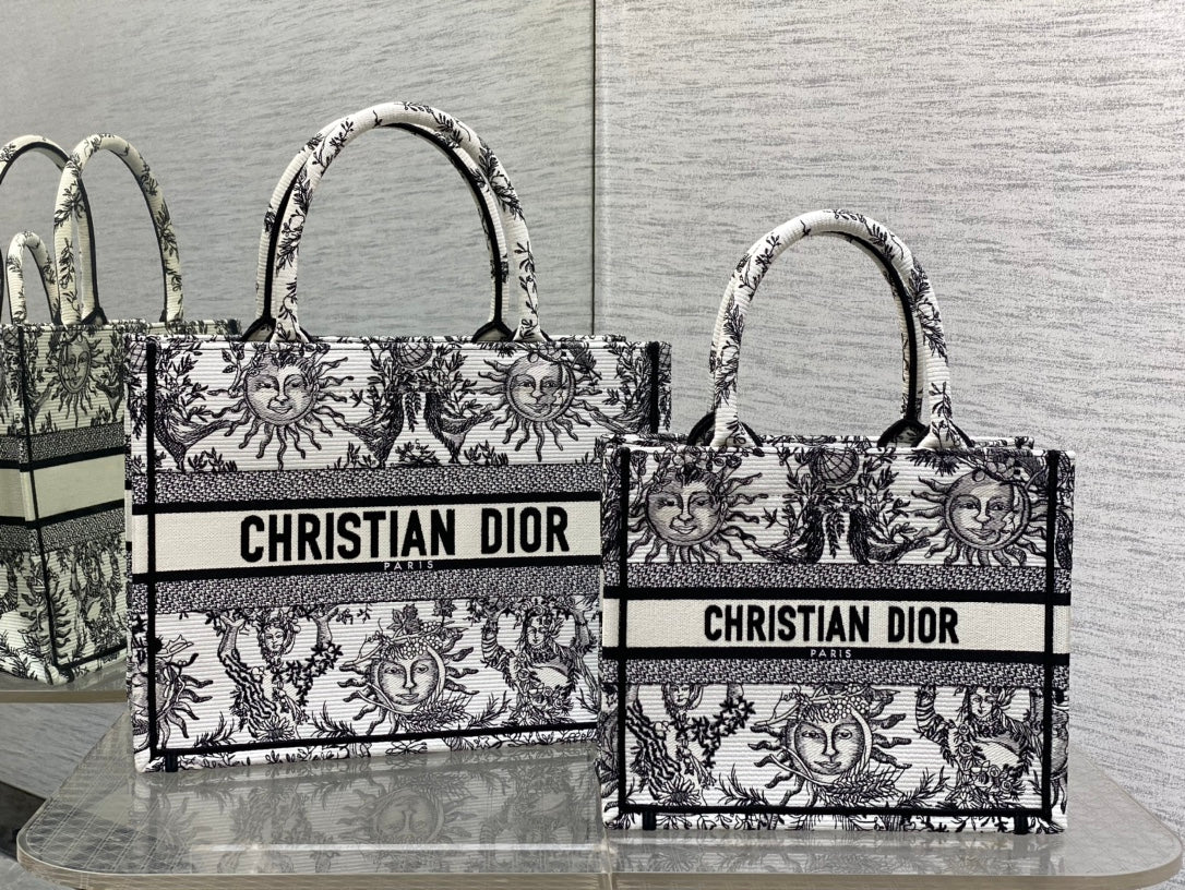 Коллекция Dior Весна/Лето 2024 - Сумка-тоут с вышивкой ?Солнечные лучи? - Черно-белая - Маленький размер