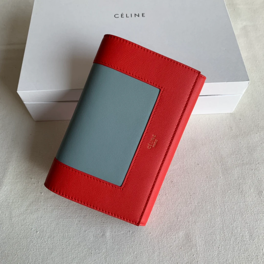 Celine Tri-fold Fold-in-the-Middle - Watermelon Red and Light Blue