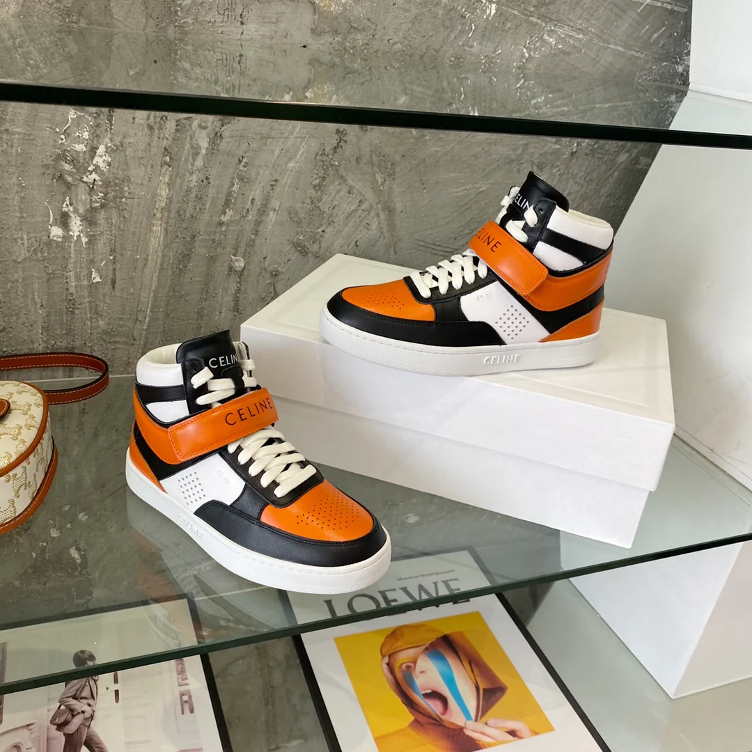Спортивные повседневные высокие кроссовки Celine - оранжевые