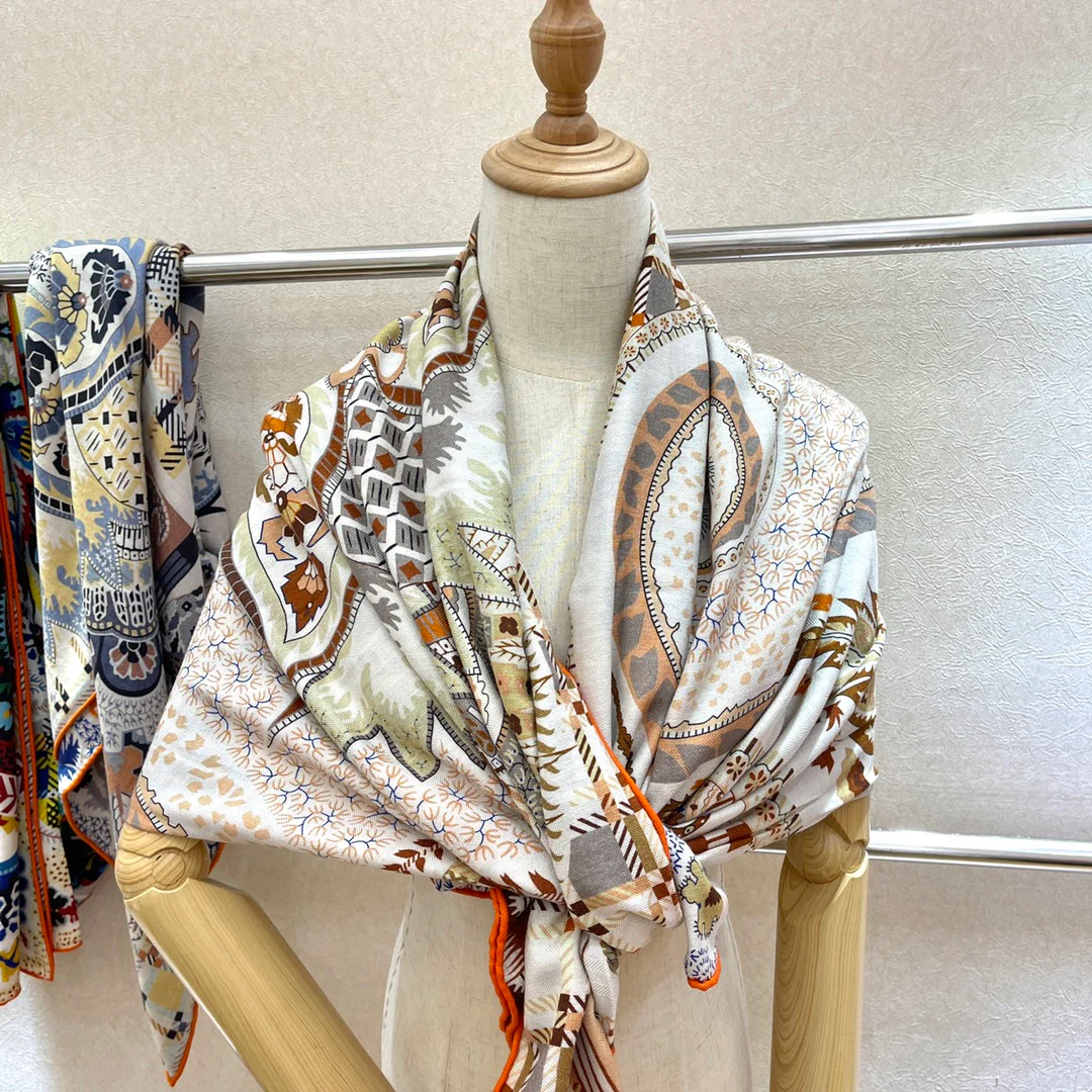 Бархатный шарф Hermes - 140 см - 30 - Шелк 70 - Шерсть - 1