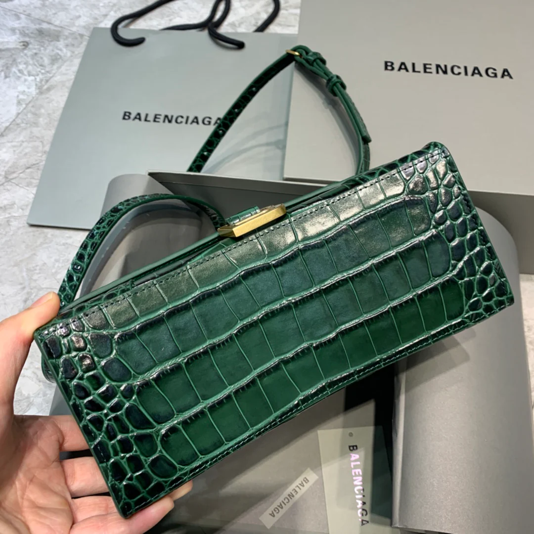 Сумка Balenciaga Hourglass – темно-зеленая с крокодиловым принтом