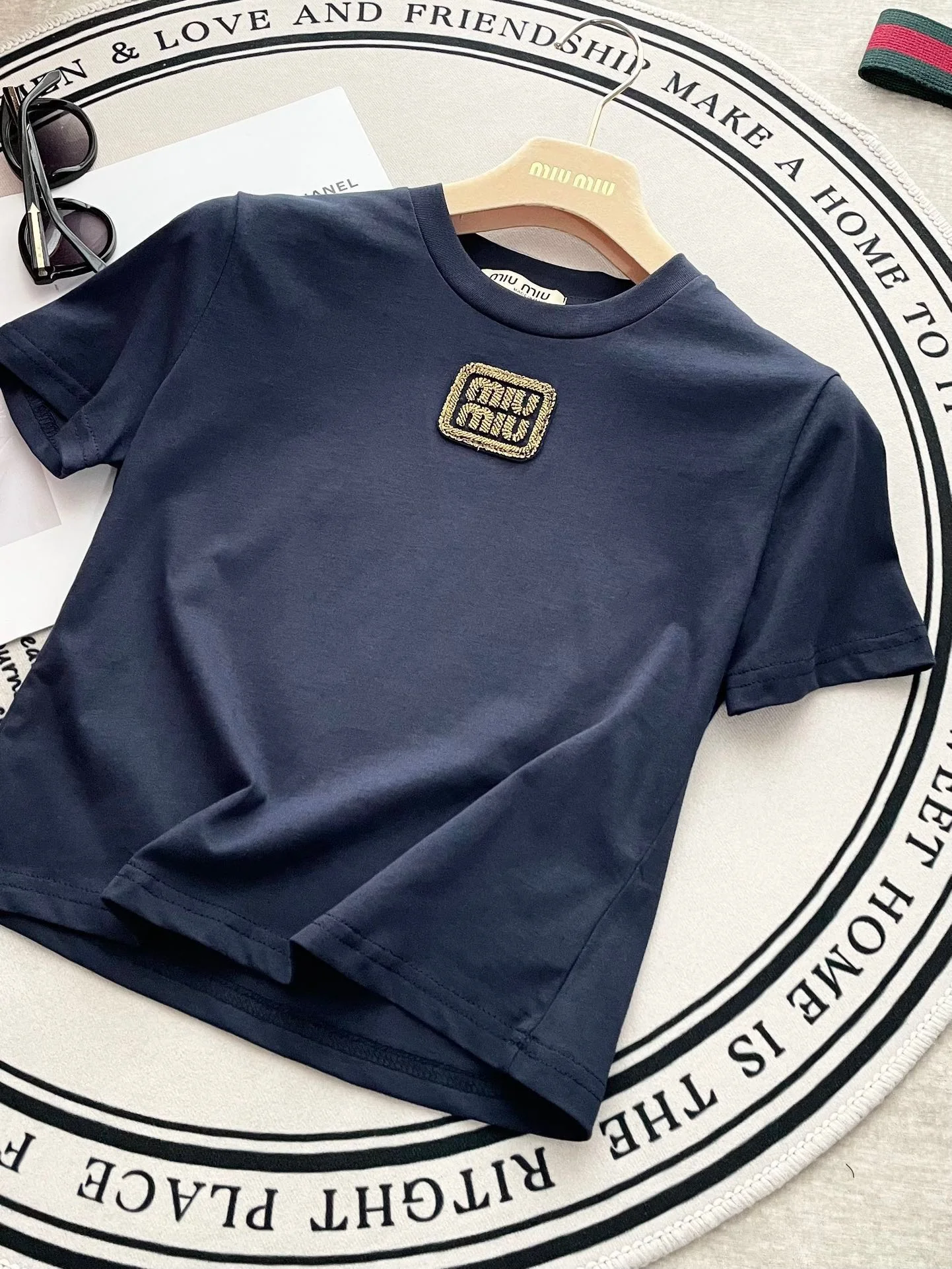 Футболка с коротким вышитым рукавом Miu Miu-2404