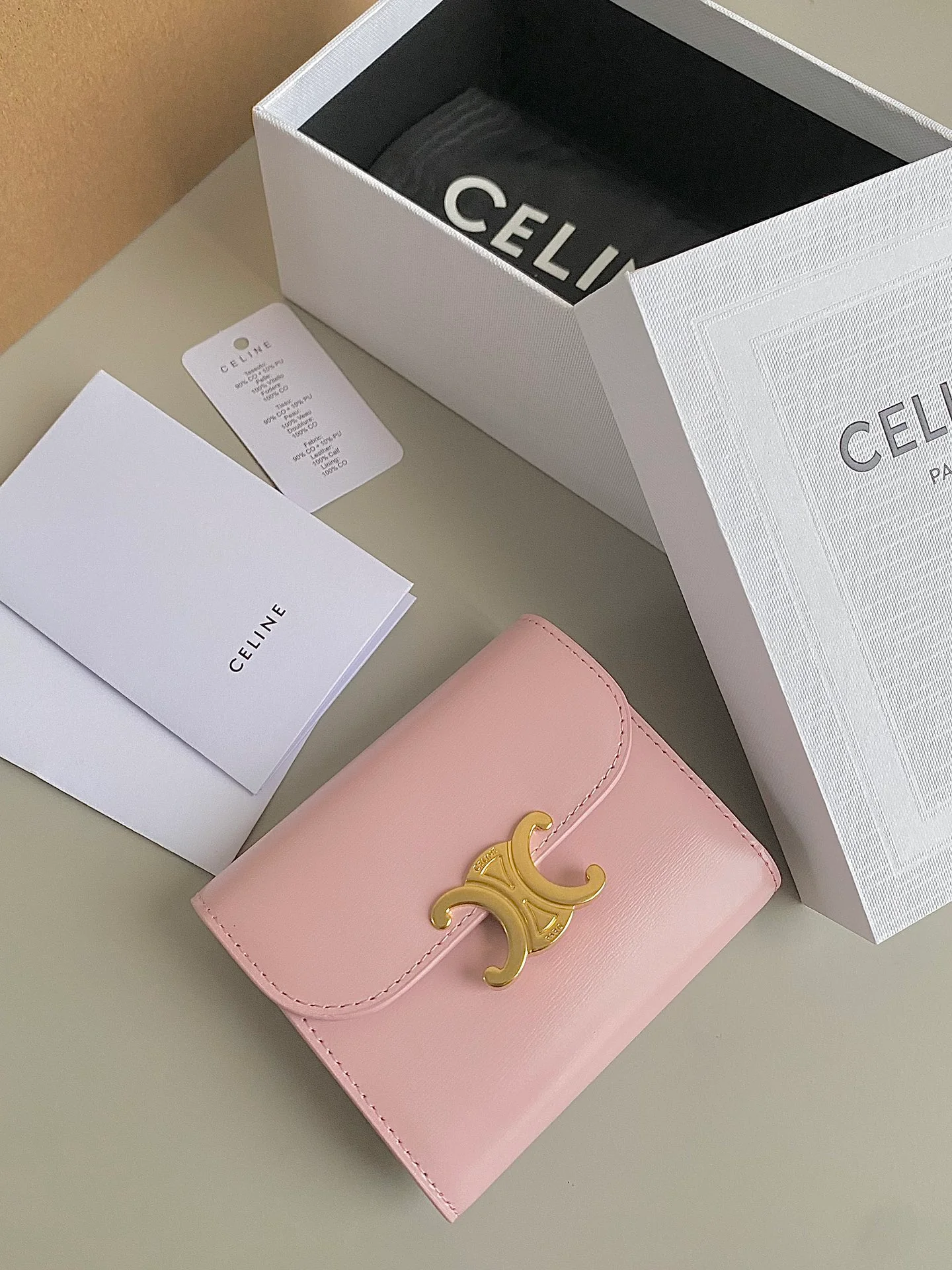 Celine-TRIOMPHE 三折卡包钱包 樱花粉