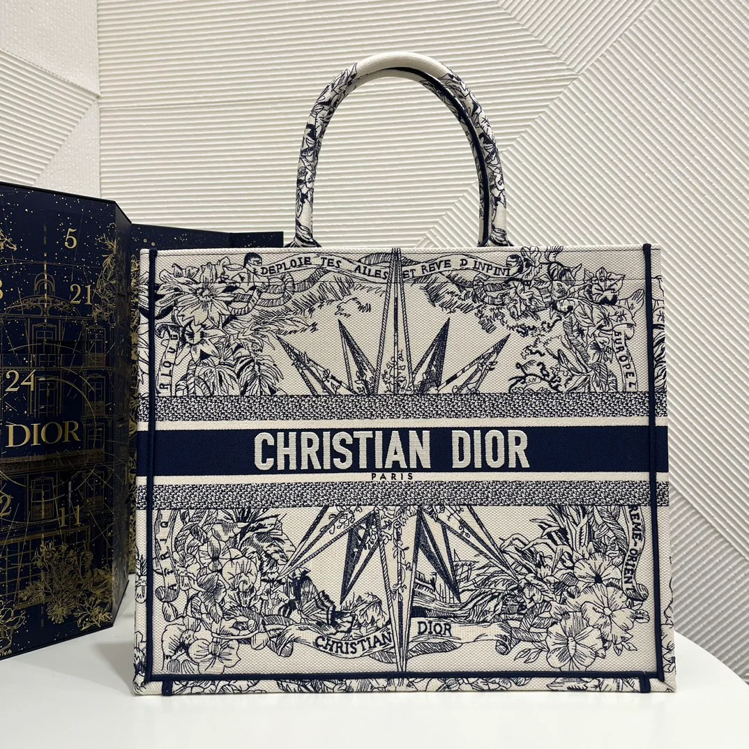 Сумка-шоппер Dior Book Tote, рождественская лимитированная серия, синяя, 42x18x35 см.