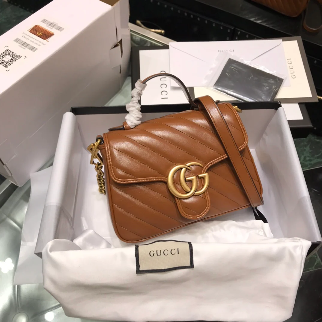 Gucci-手提款Marmont-焦糖色 21*15*8cm