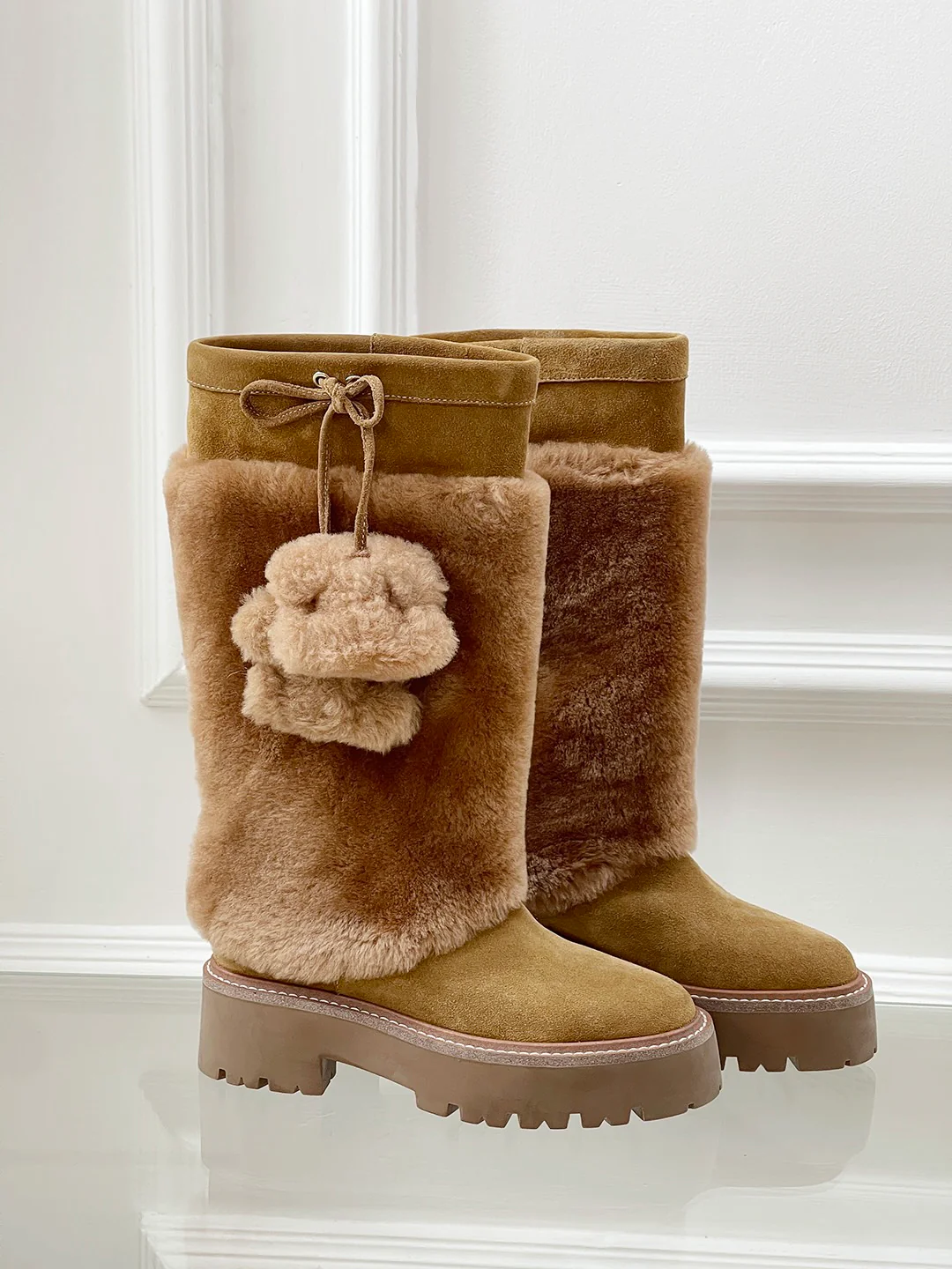 Шерстяные высокие сапоги Celine 2024 — кофейно-коричневый