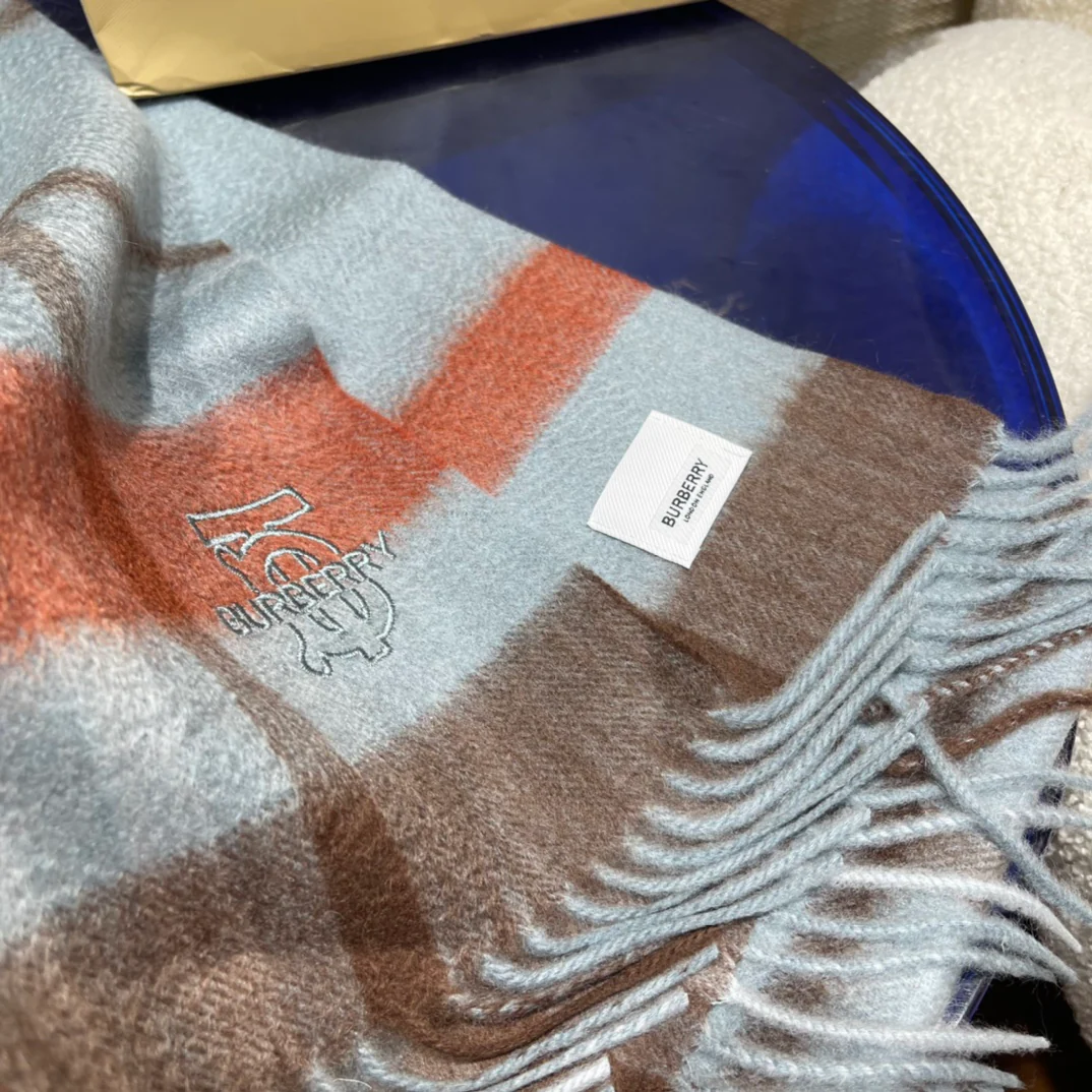 Кашемировый шарф Burberry из плотной волнистой ткани - мужской - светло-голубой