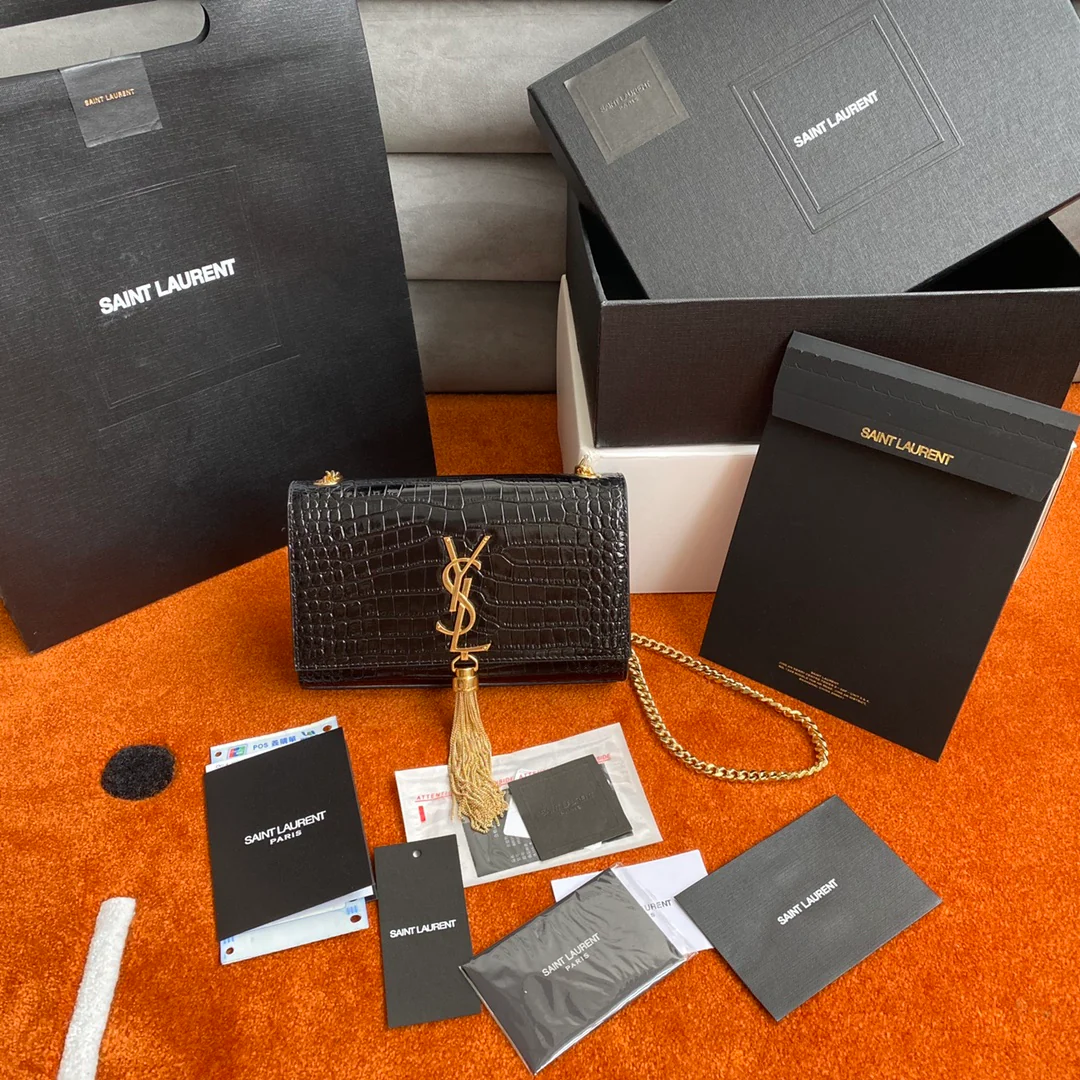 Сумка YSL Kate с цепочкой и крокодиловым принтом - маленькая