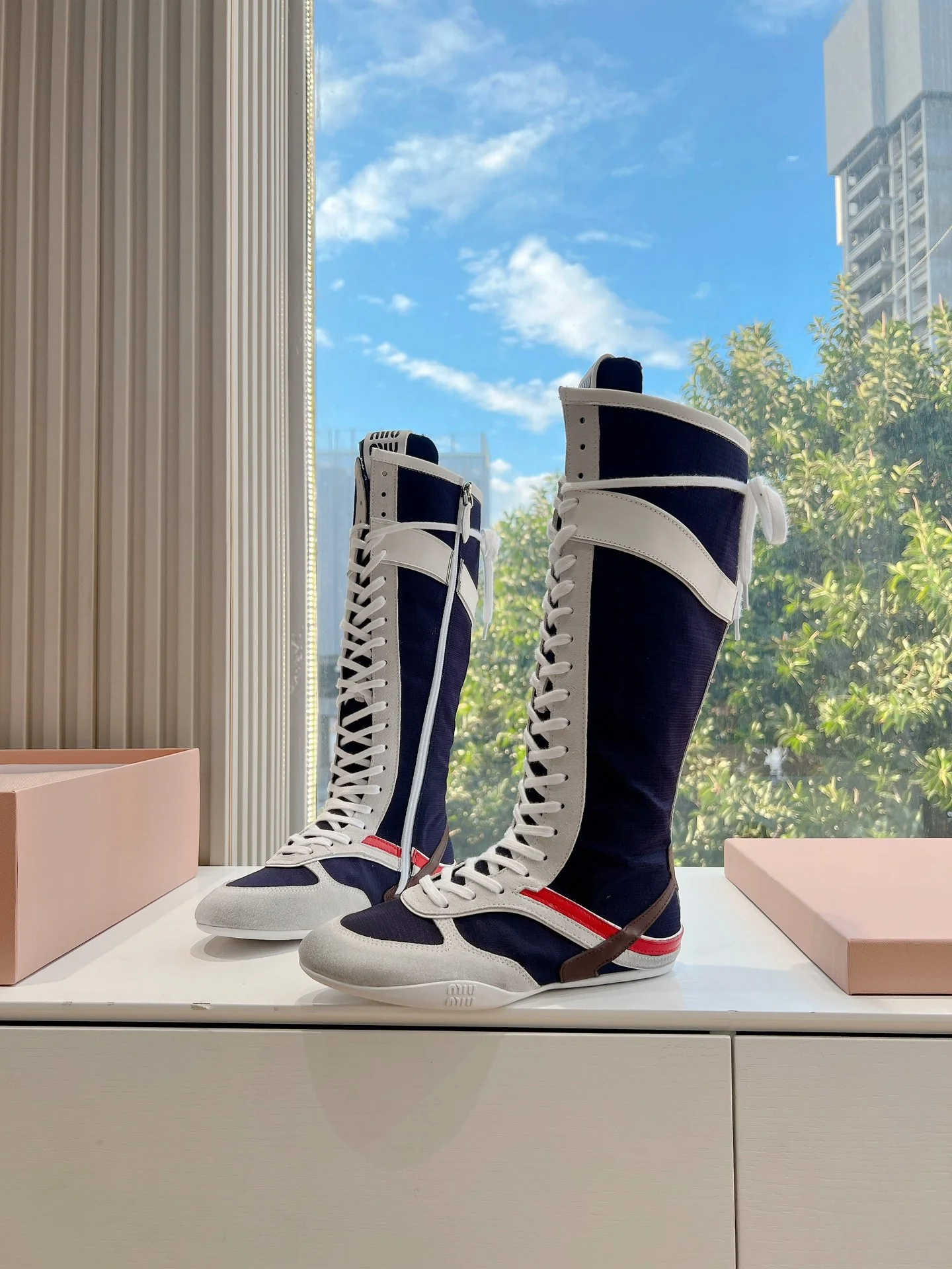 Высокие сапоги для верховой езды Miu Miu 2025 - черные