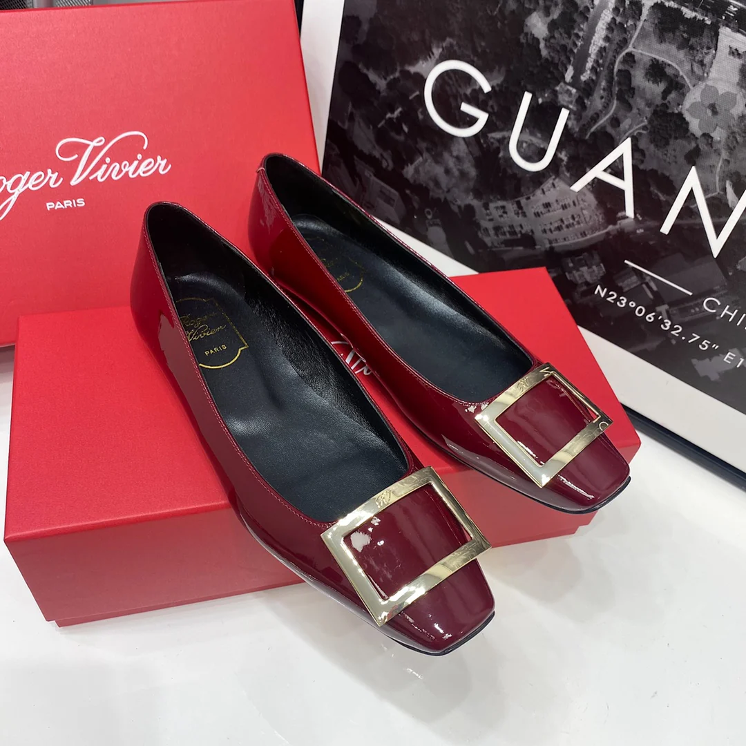 RV-Плоские туфли с квадратным носком, винно-красного цвета