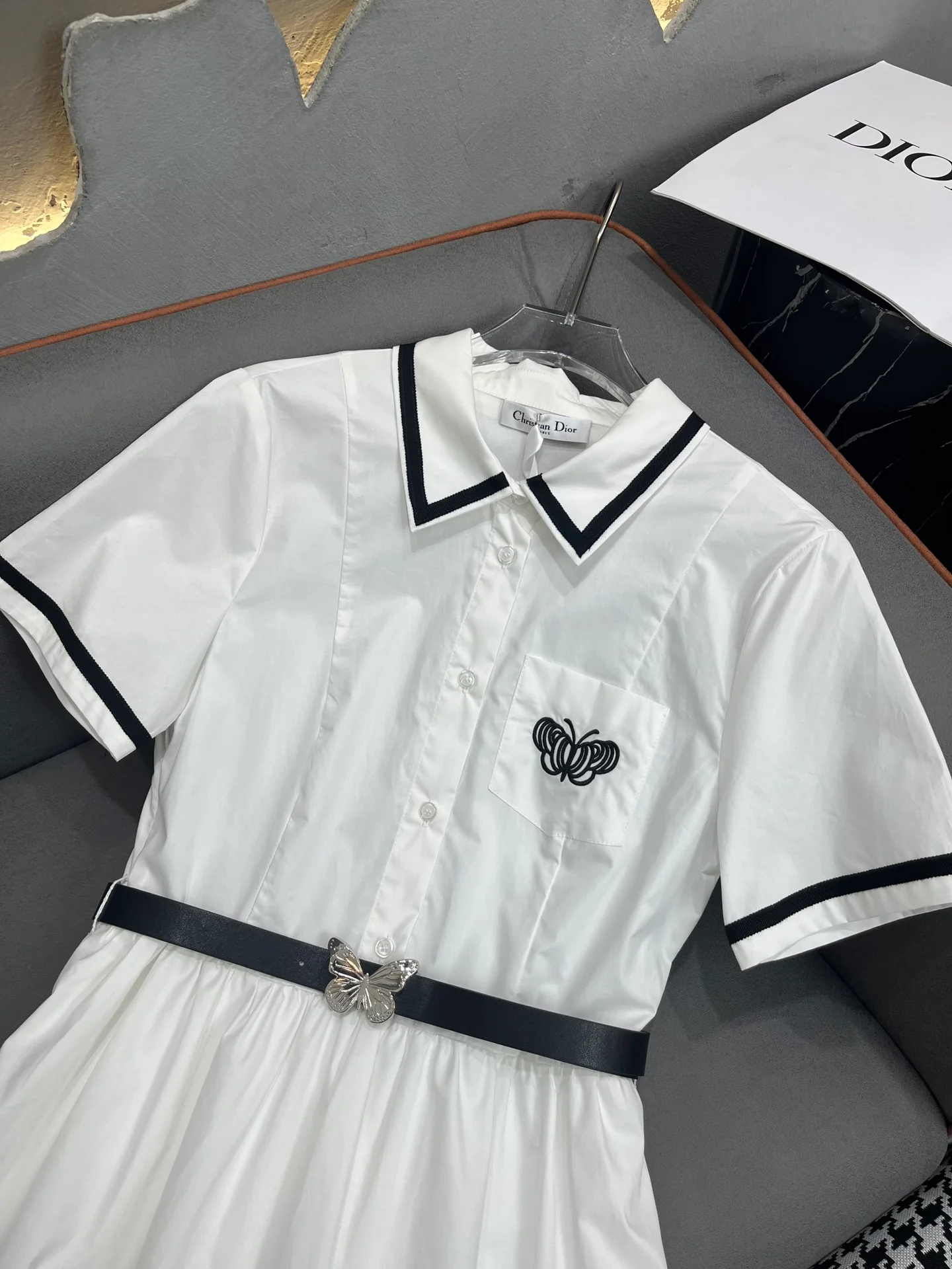 Летнее платье Dior 2403-24ss с отложным воротником - белое