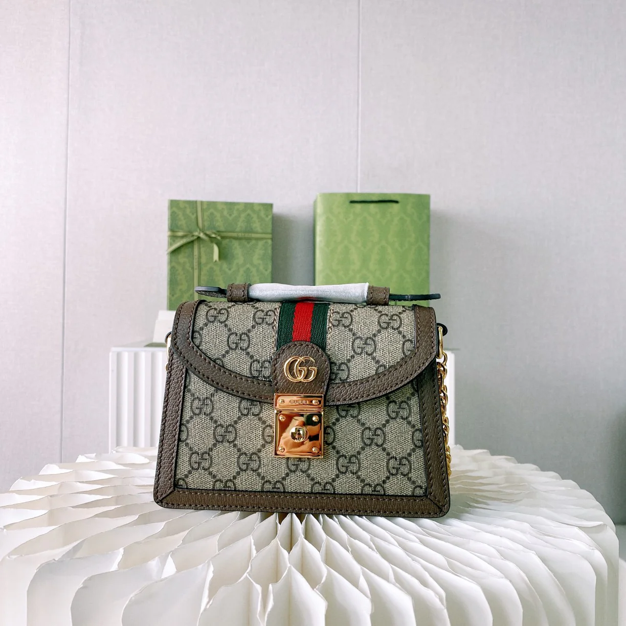 Мини-сумочка Gucci Ophidia/сумка через плечо - 17,5x13x6 см - кофейного цвета