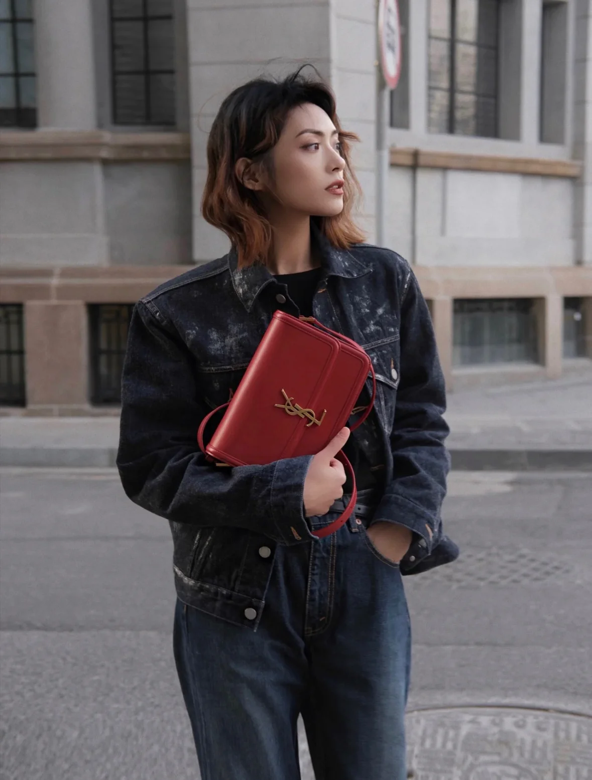 Сумка YSL Box Saint Laurent Tofu Bag - Большая - Бордовая