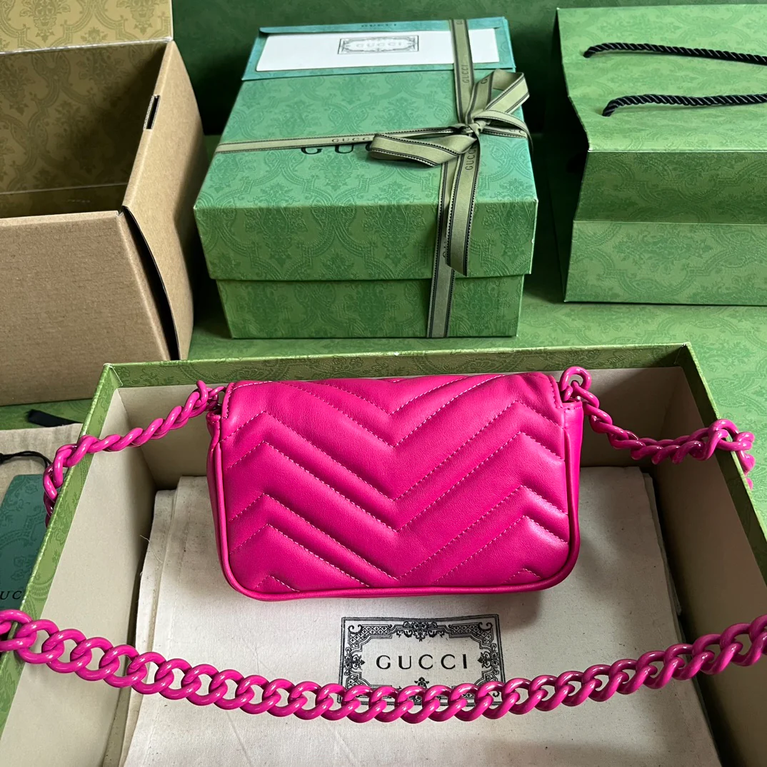 Мини-сумочка Gucci GG Marmont Chain Macaron Series Rose Pink.