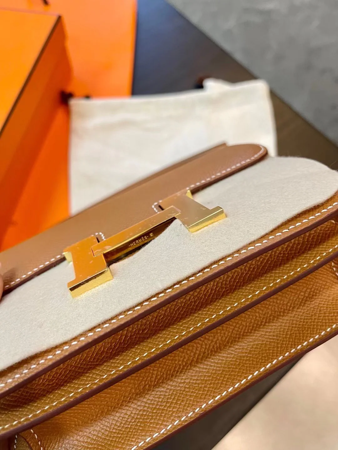 Hermes Constance 19 Epsom Mini Golden Brown Gold Buckle
