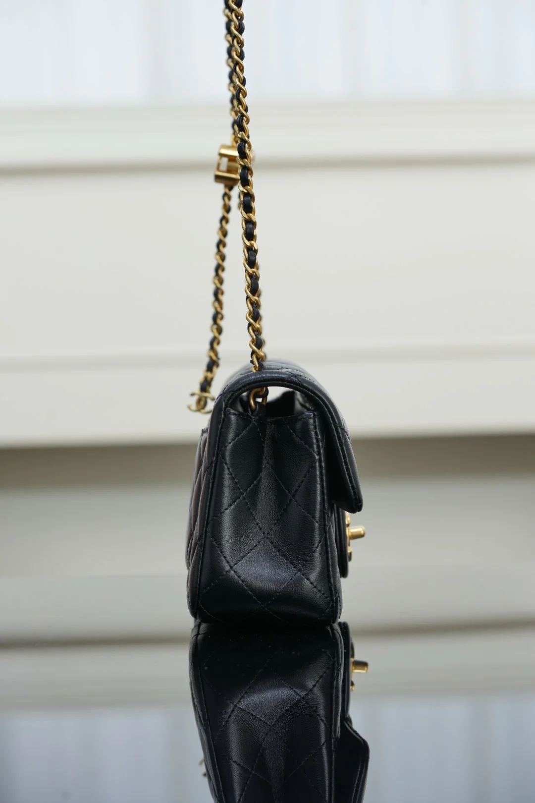 Chanel 25B Double C Регулируемая цепочка CF Большая мини-цепочка Черная с золотой пряжкой