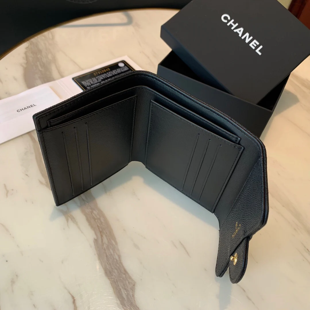 Кошелек Chanel Classic Bulb Pattern - CF - черный с золотой фурнитурой