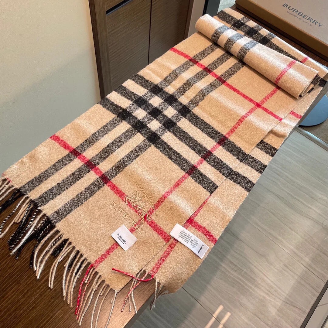 Кашемировый шарф Burberry 2024 - 30-190 - в клетку, коричневый