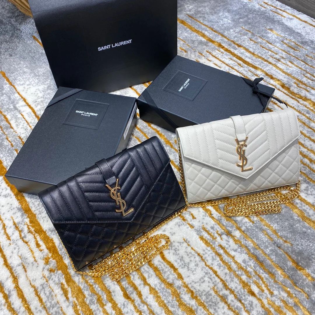 Сумка-конверт YSL с монограммой и икрой, V-образной ромбовидной стёжкой - 2 шт.