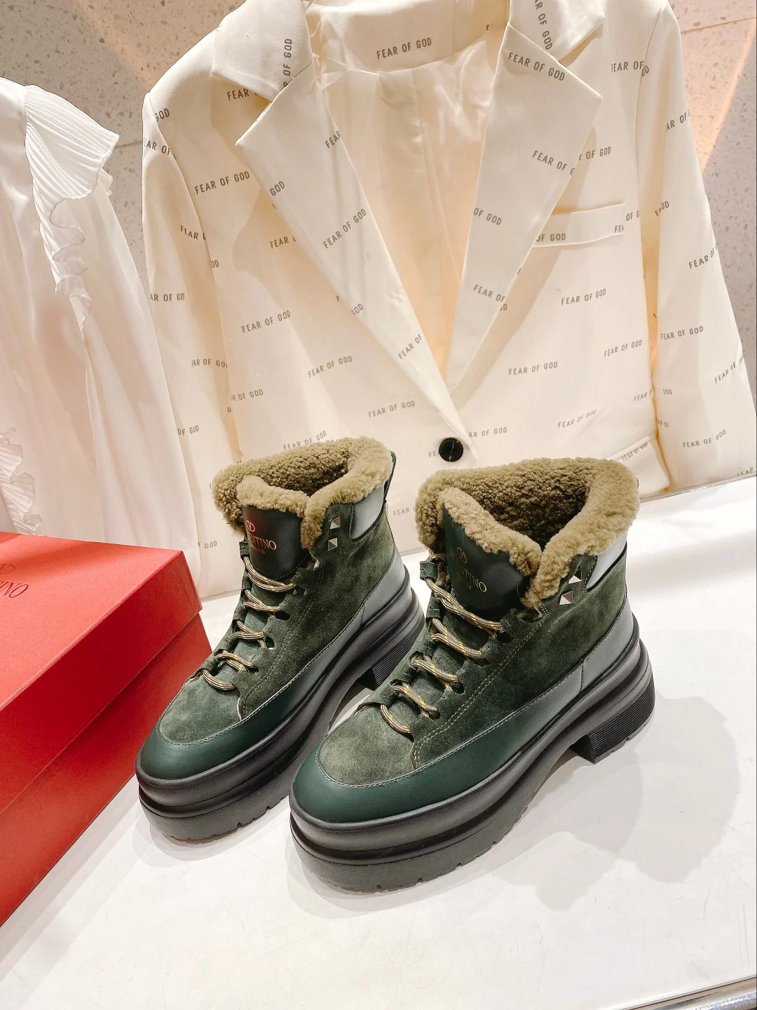 Valentino - Сапоги средней высоты из овечьей шерсти - зелёные