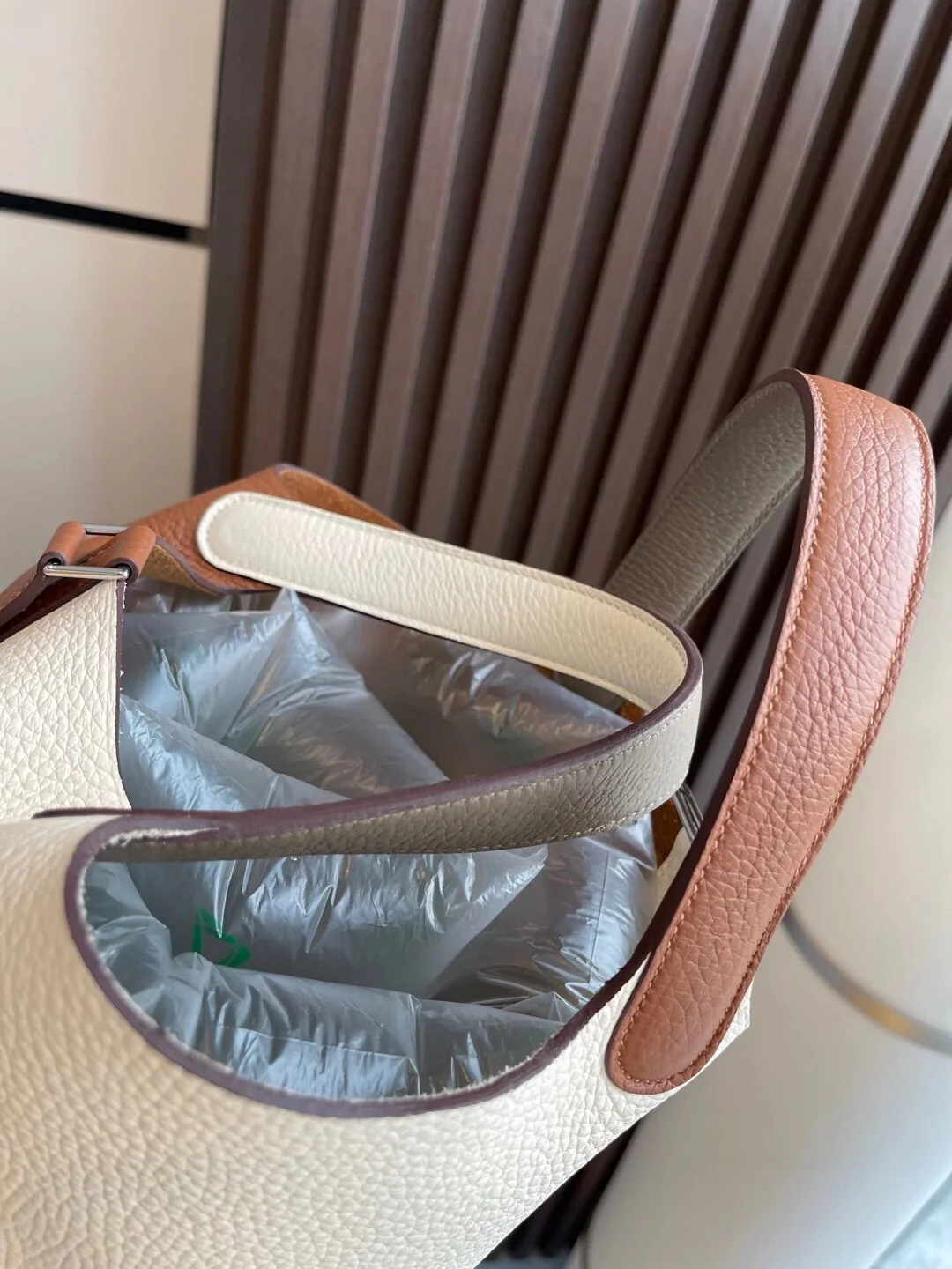 Hermes Picotin 18 - Золотисто-коричневый с отделкой Nata и слоново-серым - Серебряная пряжка