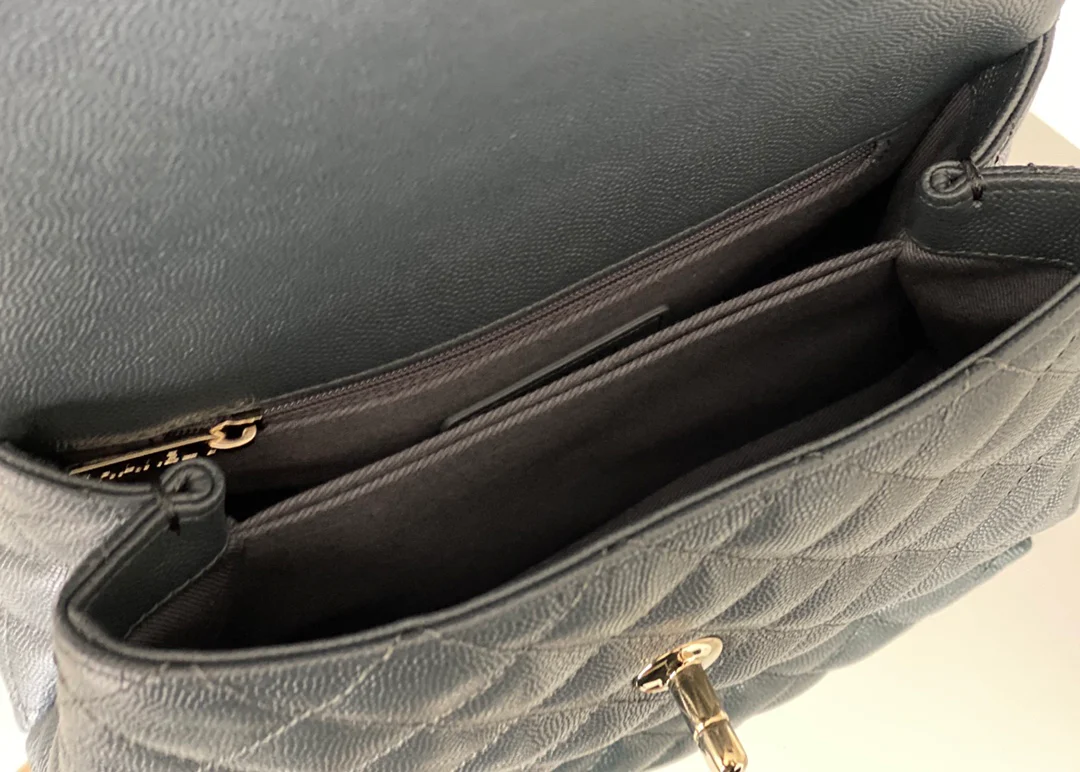 Chanel Coco Handle Small Grey Champagne with Gold Pull