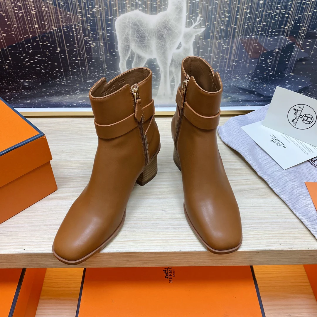 Ботильоны Hermes 2024 - коричневые