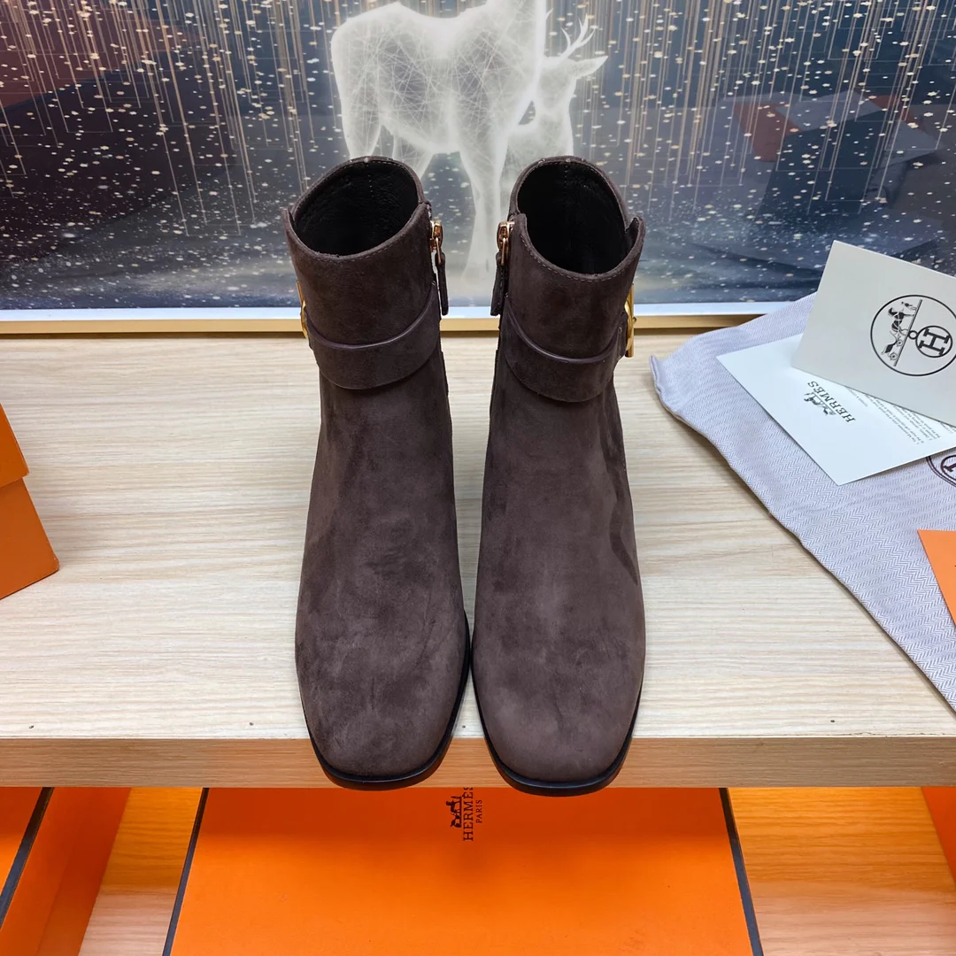 Ботильоны Hermes 2023 из телячьей кожи - темно-коричневые