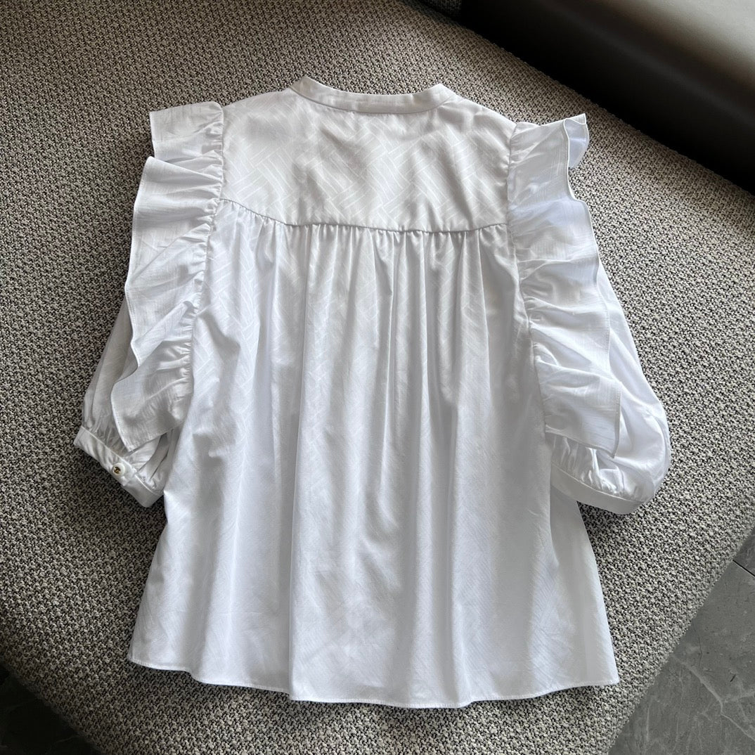 Белая рубашка Chanel 2403 с рукавами-фонариками и оборками - 1 шт.