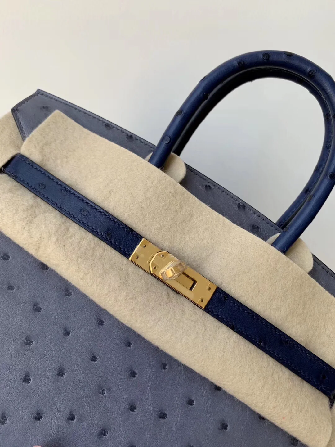 Hermes Birkin 25, пряжка из страусиной кожи с золотой отделкой