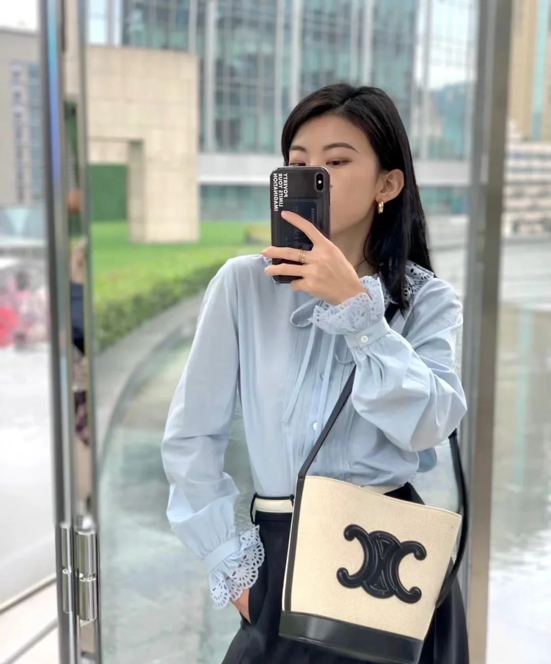 Льняная сумка-ведро Celine Cuir - Большая - Черная