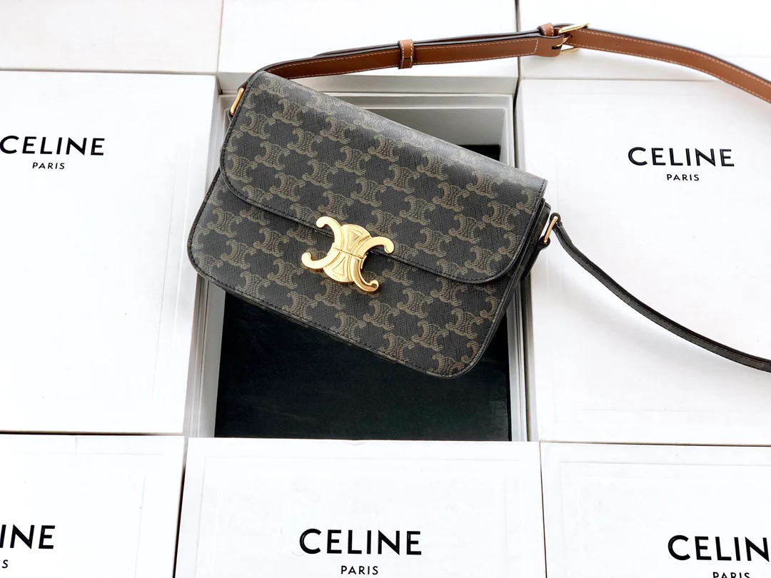 Сумка Celine Triomphe из окрашенной канвы и кожи с монограммой - средний размер - 22,5 см