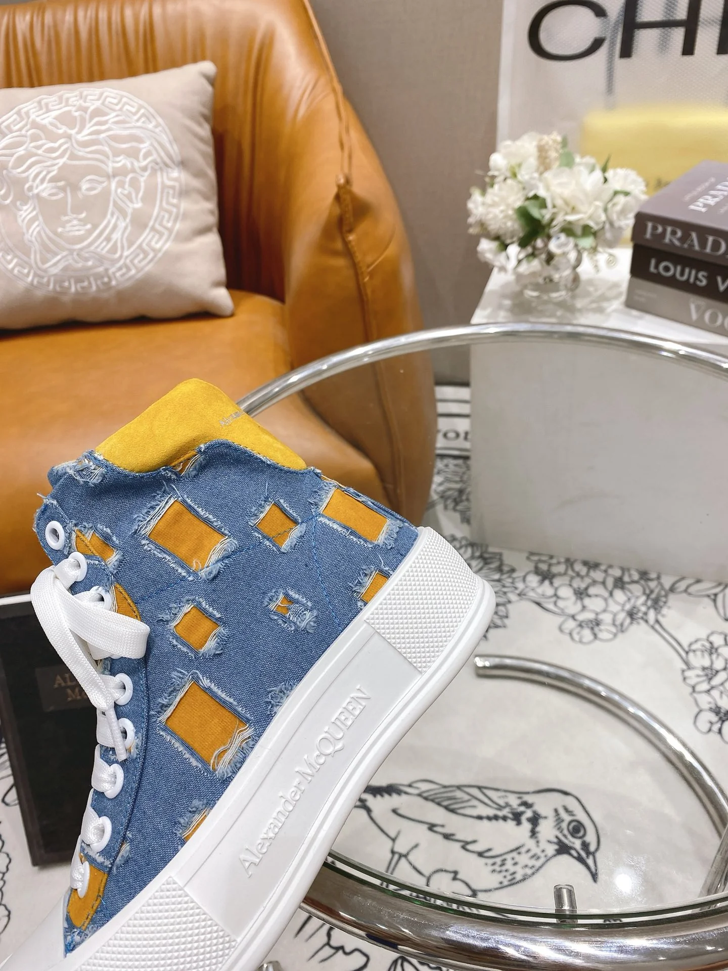 Кроссовки на платформе McQueen из парусины - джинсовый лоскутный дизайн - парный стиль