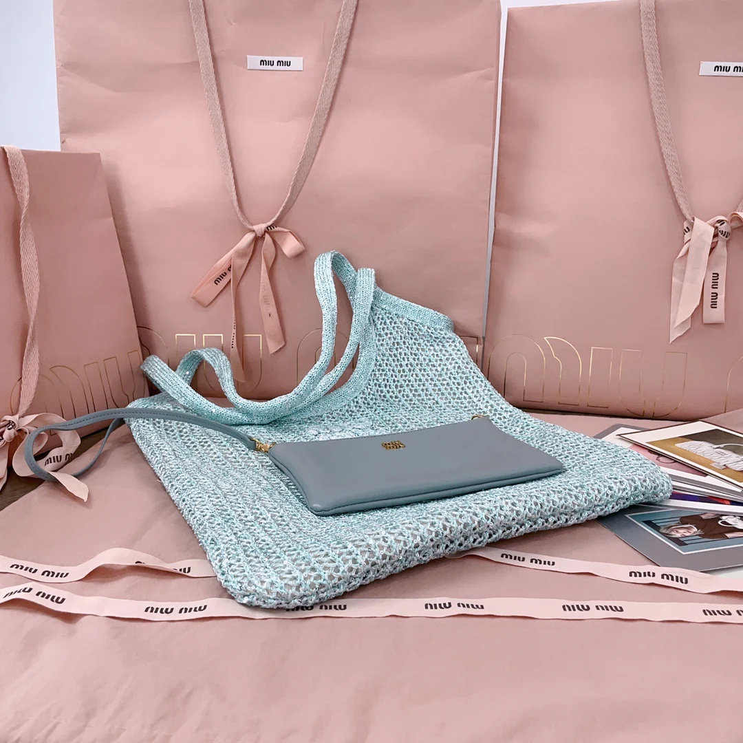 Сумка Miu Miu 5bg231 Ivy с пайетками и сетчатой ??отделкой - сине-зеленая.