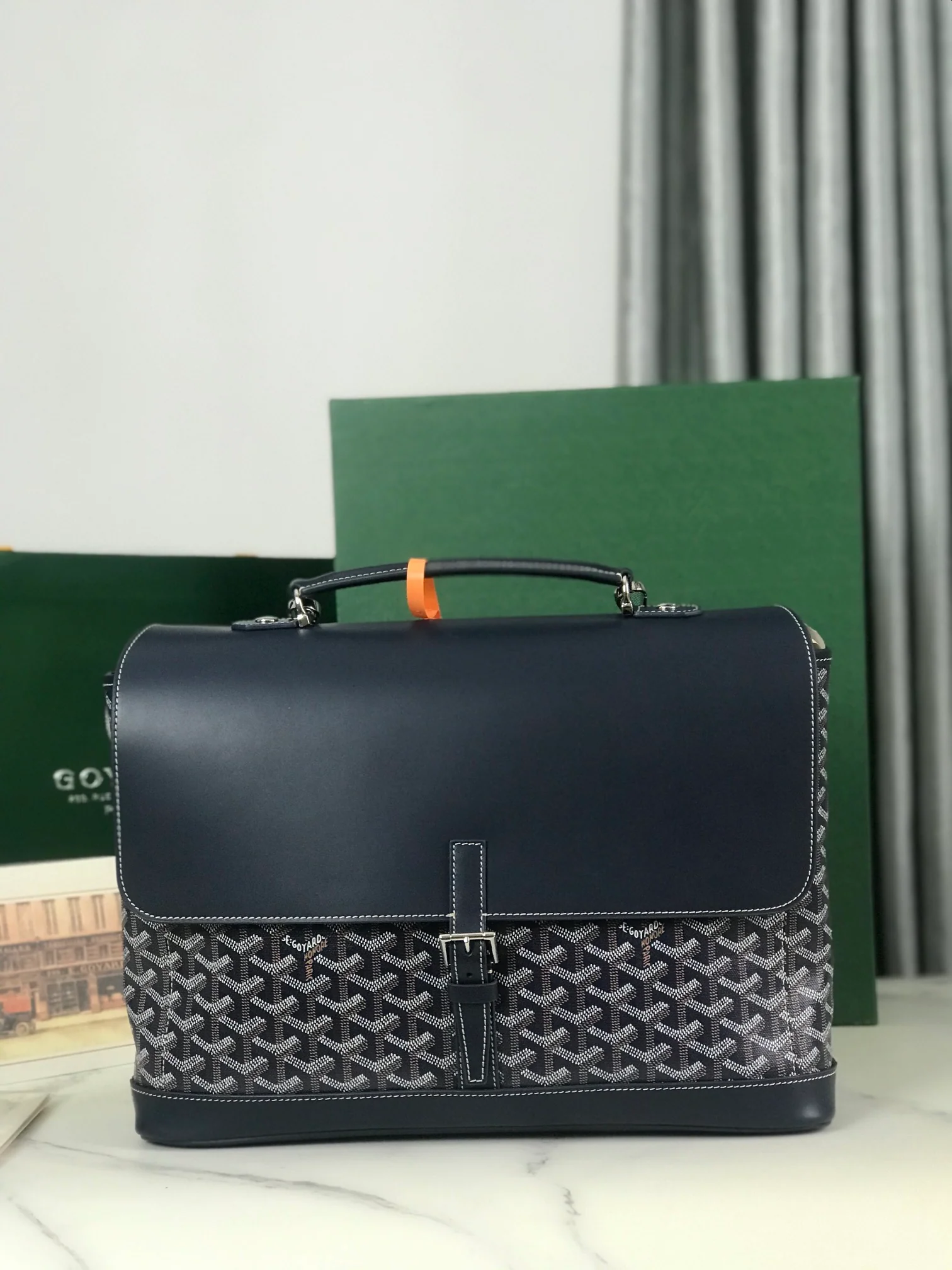 Сумка-мессенджер Goyard из льняного холста - темно-синяя