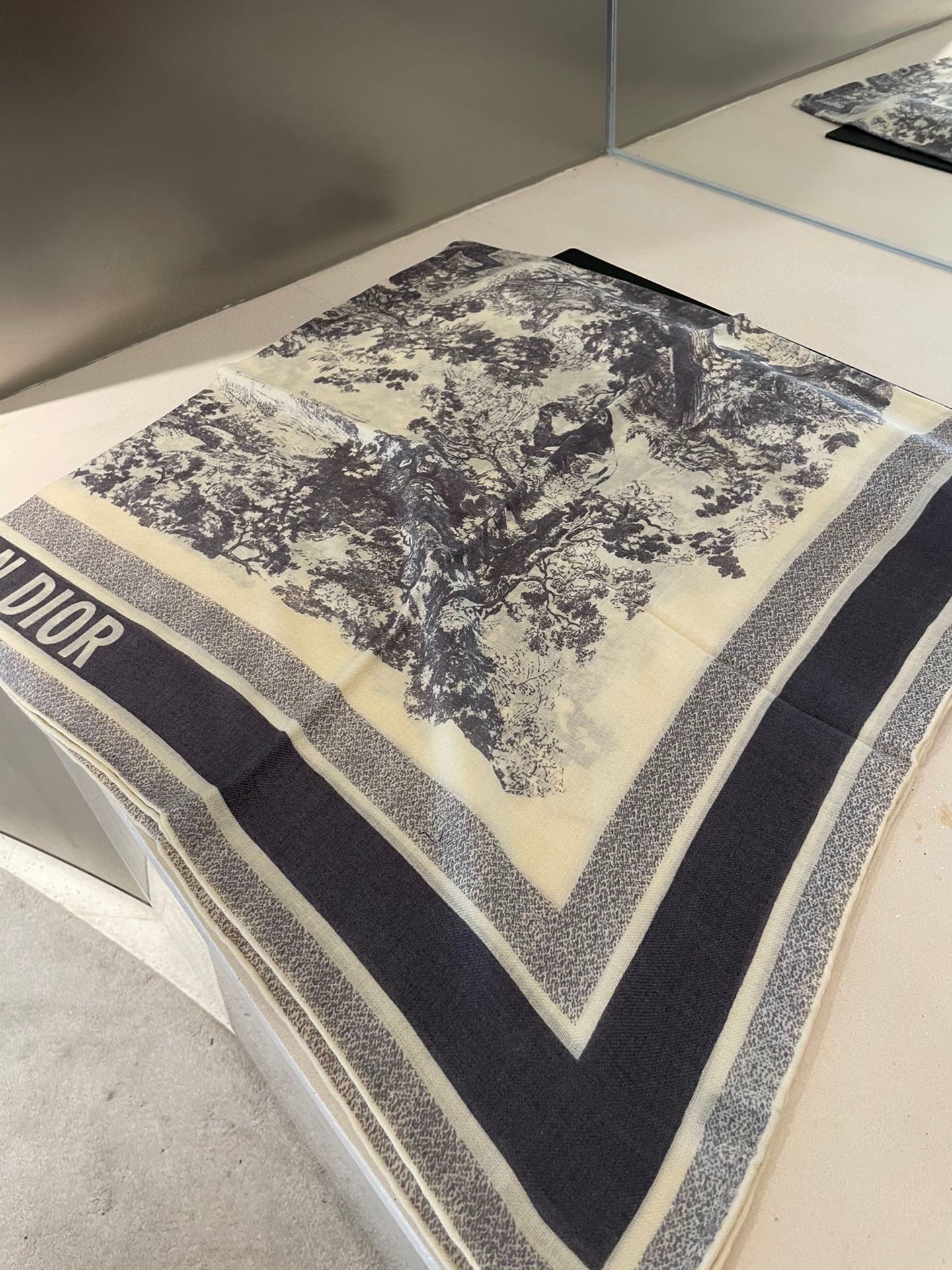 Dior - Квадратный шарф с рисунком в виде брызг краски - 140 см - Шелк и кашемир - Синий