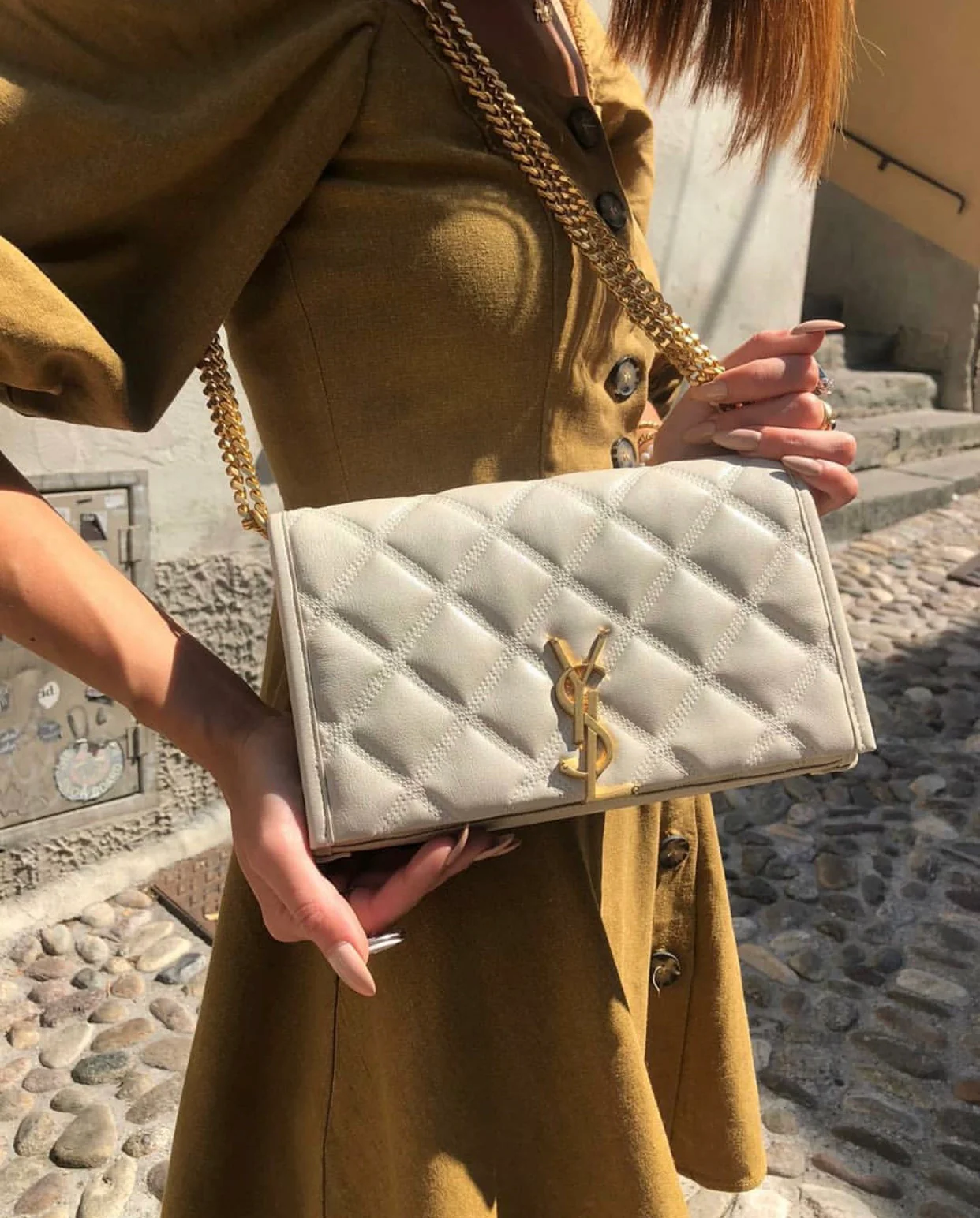 Сумка YSL-Becky из овечьей кожи с ромбовидной стёжкой и цепочкой