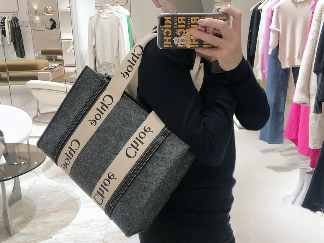 Сумка-тоут Chloe Woody - Средний размер - Бархатно-серый