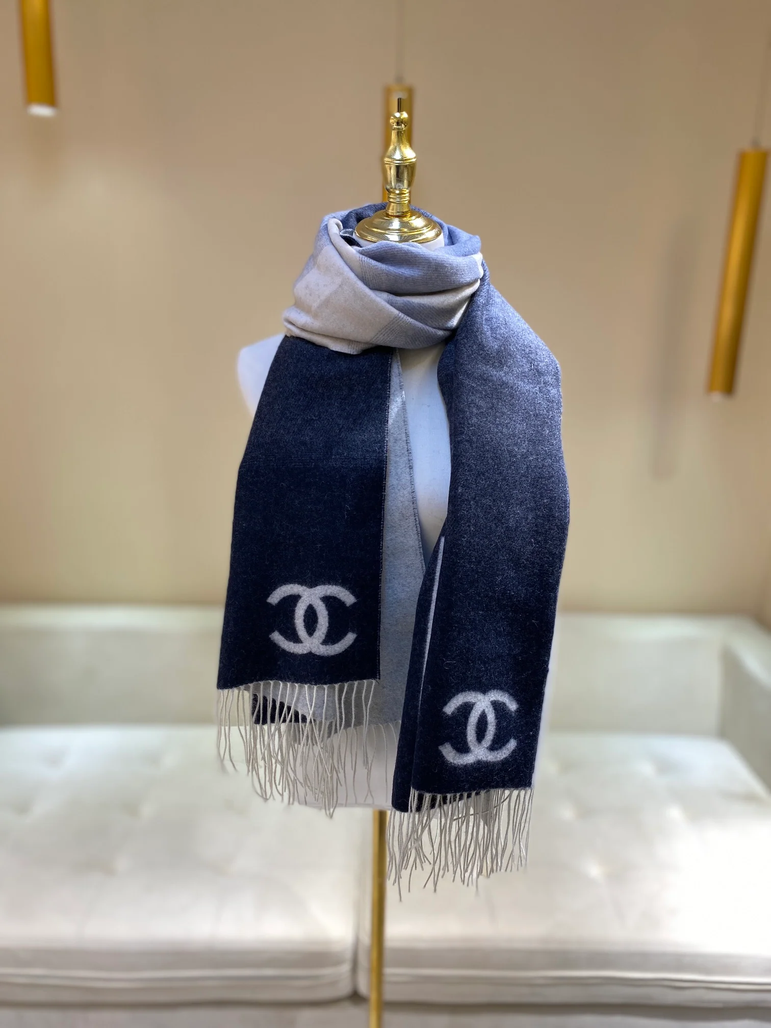 Шерстяной и кашемировый шарф Chanel - 70 см - 200 см - черный