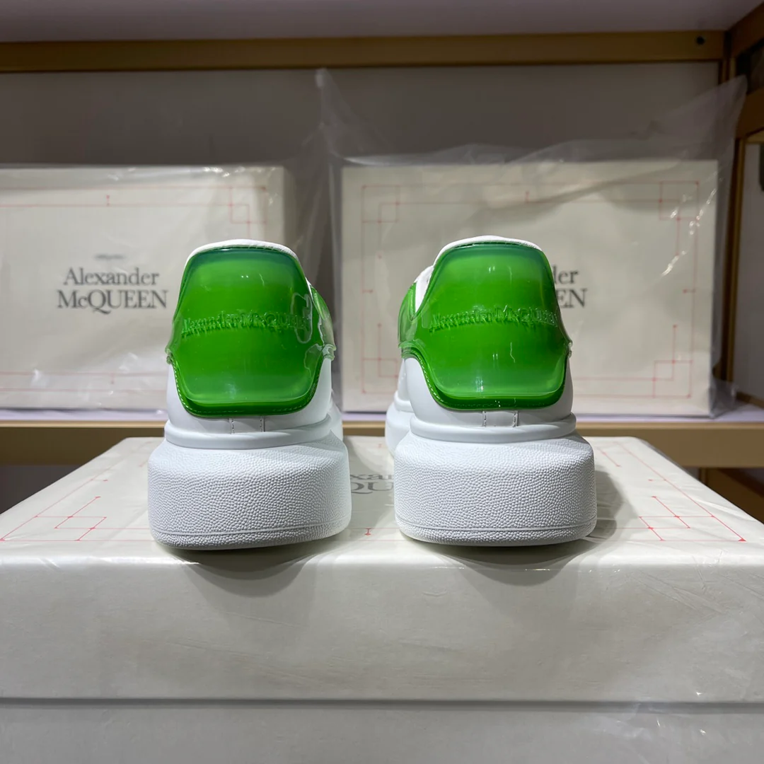 Классические белые кроссовки McQueen - унисекс - темно-зеленый резиновый каблук - премиум-издание