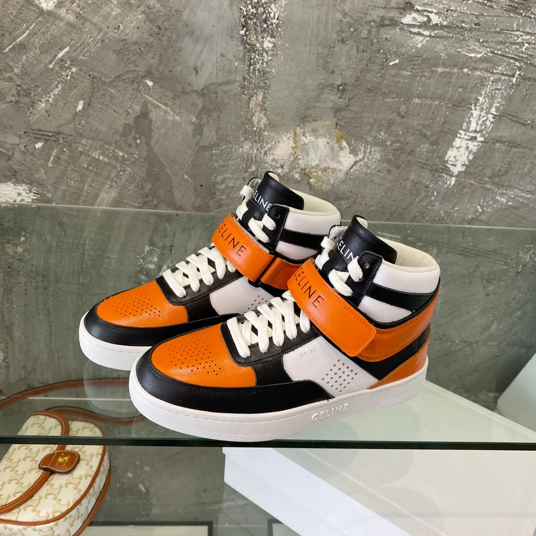 Спортивные повседневные высокие кроссовки Celine - оранжевые