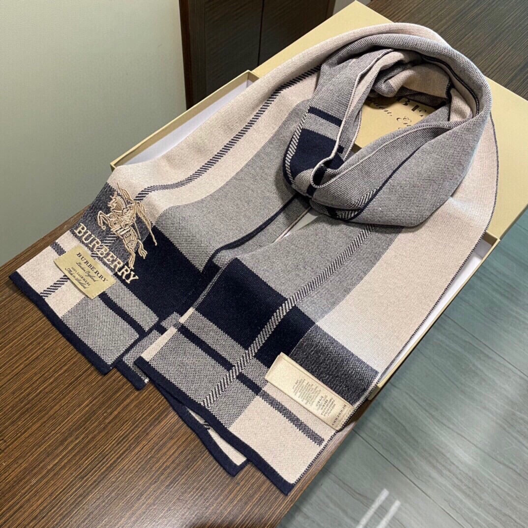 Классический полосатый вязаный шарф Burberry - Размер 32 - 180 см - 100 - Вязаный кашемир - Цвет: кремовый
