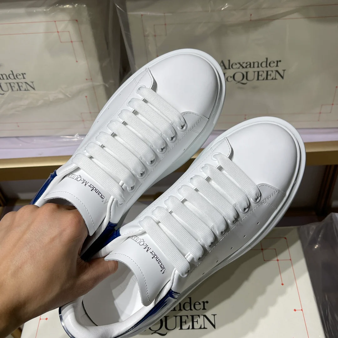 Классические белые кроссовки McQueen - унисекс - темно-синий резиновый каблук - премиум-издание