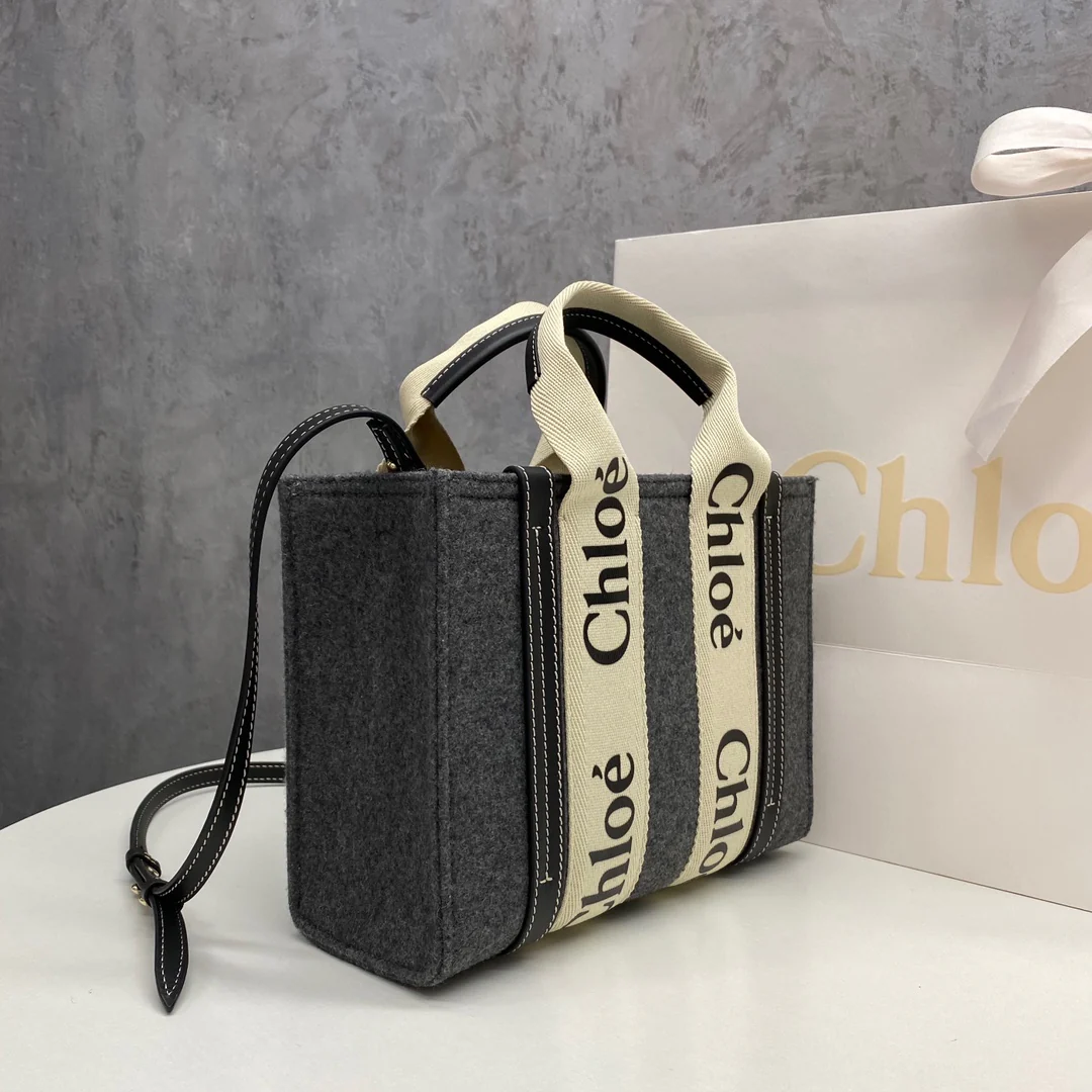 Сумка-тоут Chloe Woody - Маленькая - Бархатно-серый