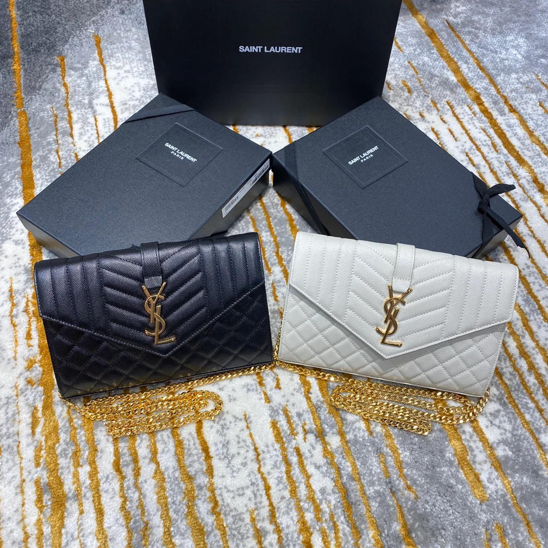 Сумка-конверт YSL с монограммой и икрой, V-образной ромбовидной стёжкой - 2 шт.