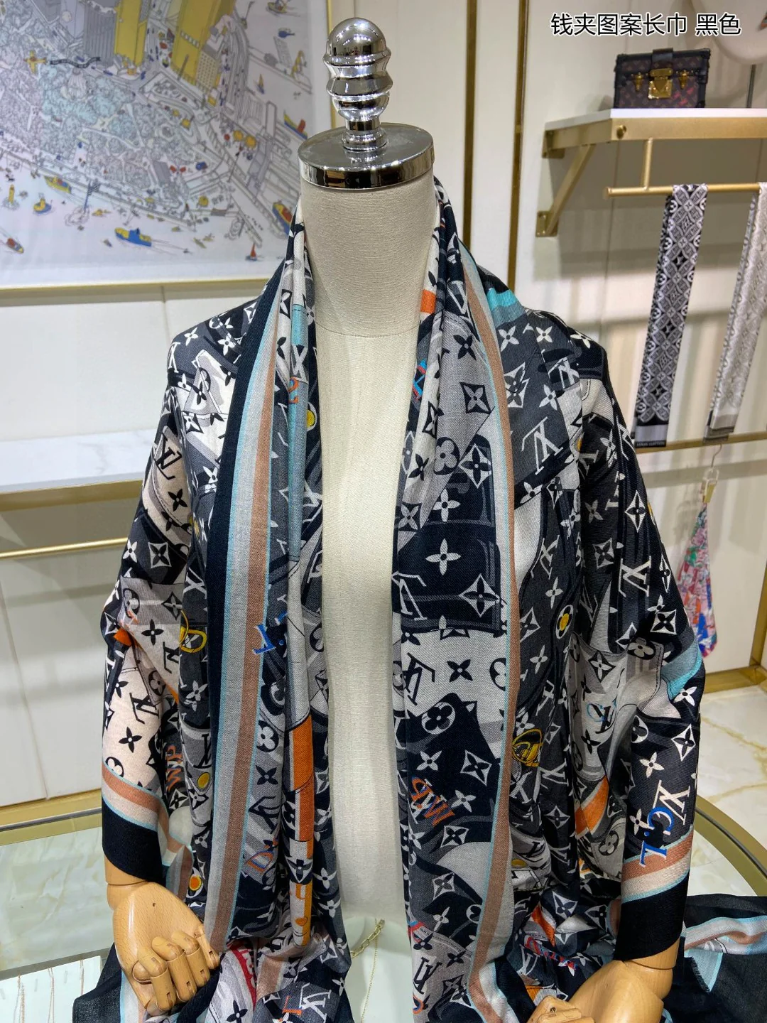 Длинный шарф LV с узором в виде кошелька - 90-100 см - высококачественный шелк саржевого переплетения.