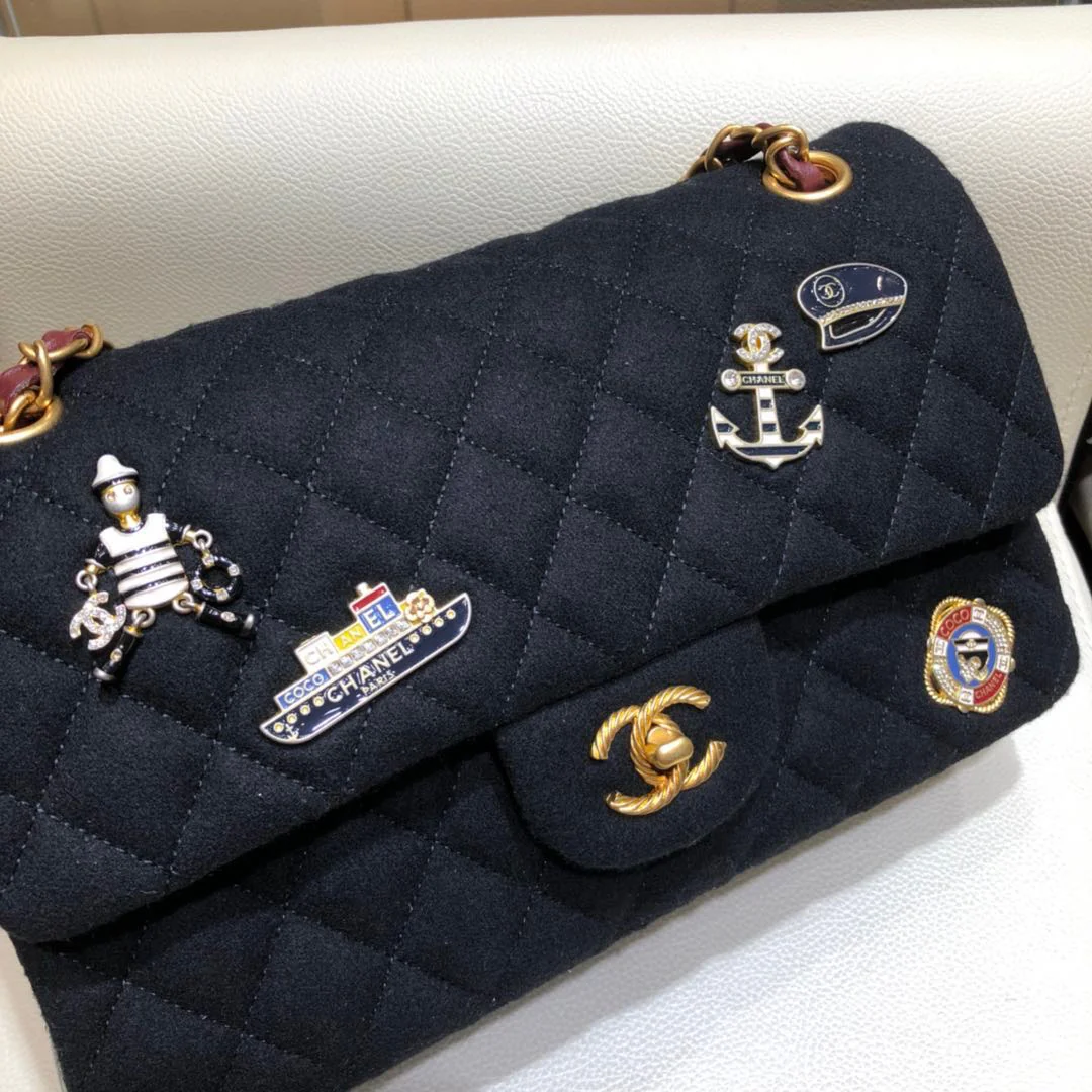 Chanel - Значок с морской тематикой - Сумка CF - Черная - 25 см